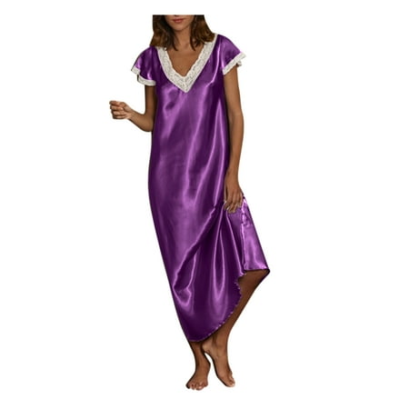 

Aoochasliy Summer Dresses for Women Short Sleeve V Neck Homewear Pajamas Long Dress Nightgowns Sleepwear Summer Savings Clearance!