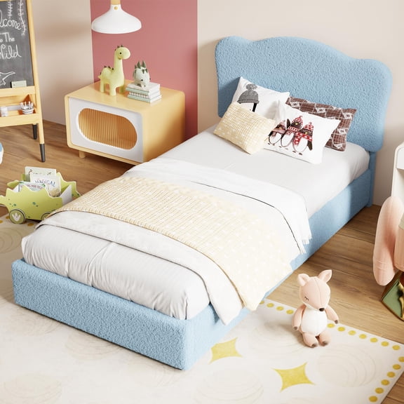 Twin Size Upholstered Bed Frame with 2 Drawers, Fine Berber fleece , Sturdy Platform Bed, No Box Spring Needed, Noise Free