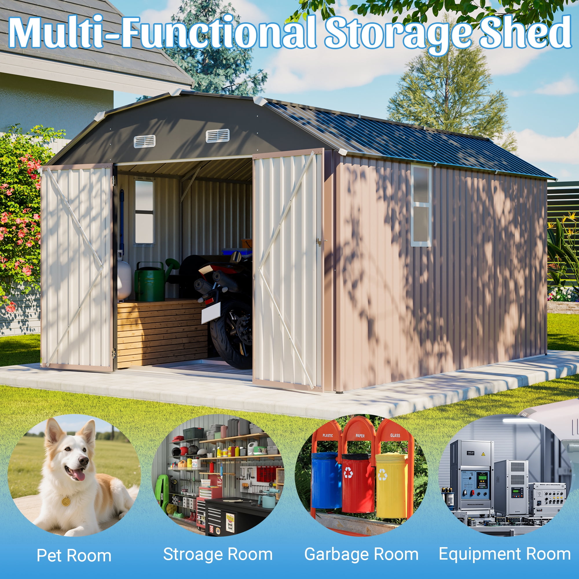 MAYEERTY 6x4FT Compact Outdoor Metal Storage Shed, Galvanized Steel Tool Shed with Lockable Door & Ventilation, All-Weather Organizer for Backyard, Garden & Patio