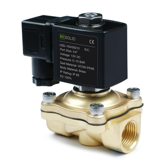 U.S. Solid 1/2" Brass Solenoid Valve - 12V DC, Normally Closed, 10 Bar Electric Valve for Water, Air, Diesel