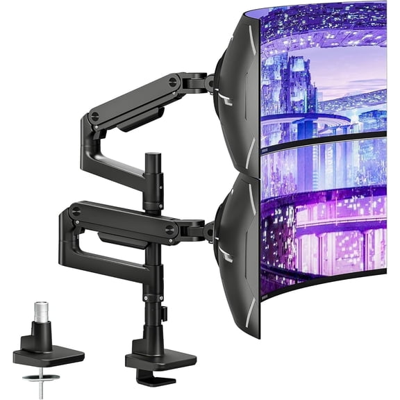 ARES WING Dual Monitor Arm Desk Mount for 17–49" Ultrawide Monitors, Heavy Duty Gas Spring Dual Monitor Mount Holds 44 lbs Each, Vertical Stacked, 75x75/100x100 VESA, Black