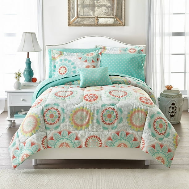 Mainstays Groovy Medallion Bed-in-A-Bag, Multiple Colors - Walmart.com