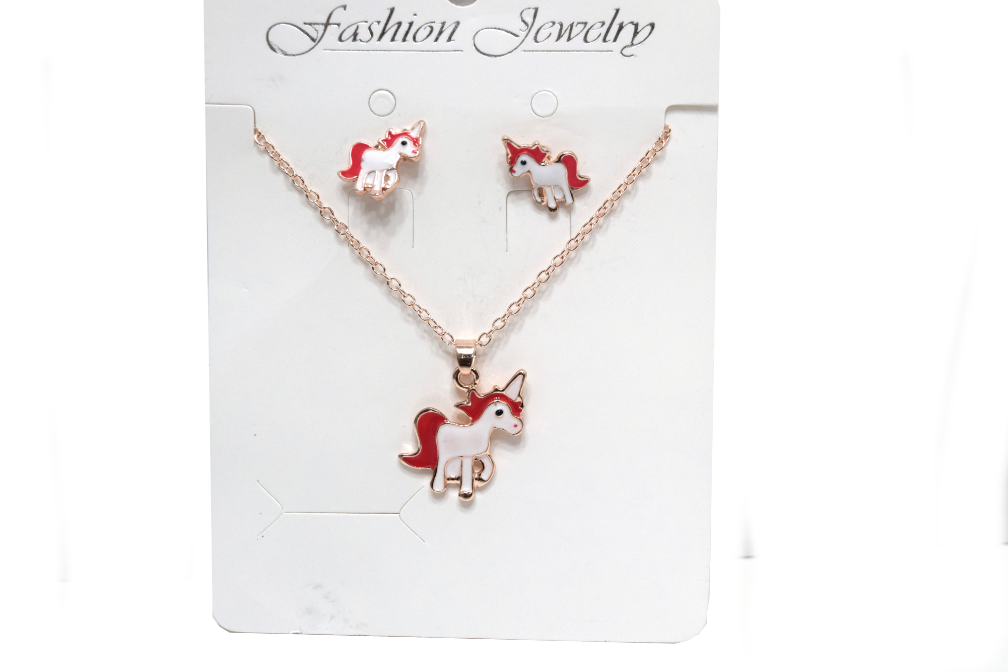 Unicorn Necklace Set White Pink/Red Earring Necklace Unicorn Girls Jewelry, J-154-US - image 4 of 10