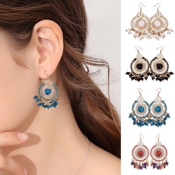 Dream Lifestyle 1 Pair Women Hook Earrings Colorful Ethnic Anti-deformed Bohemia Style Tassel Drop Earrings Female Jewelry