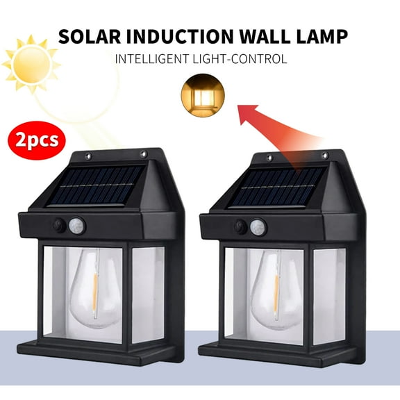 INTELIVE 2pcs Outdoor Solar Tungsten Wall Light Solar Warm Light 1800mAh Wireless Tungsten Filament Wall Lamp