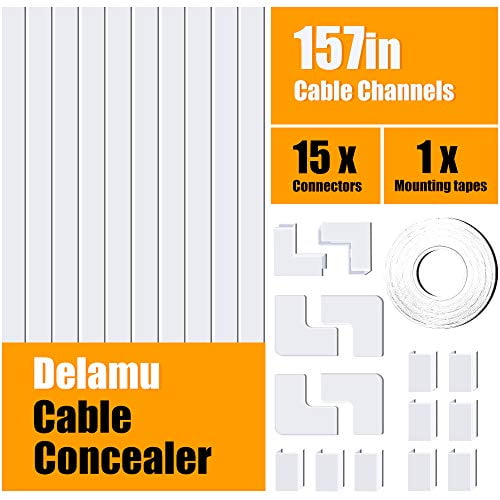315in Cable Concealer PVC Cord Hider Wall Paintable Cable Raceway One-Cord Cable Hider Easily to Hide 1-2 Cables Cuttable Wire Covers for Cords Delamu Cord Cover 8X L39.37in W0.59in H0.4in