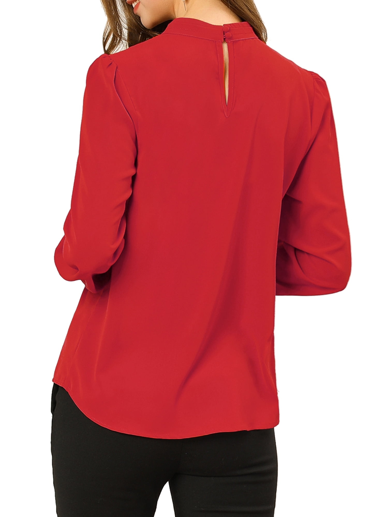 DARING DIVA Women's Stand Collar Long Sleeve Office Blouse M Red