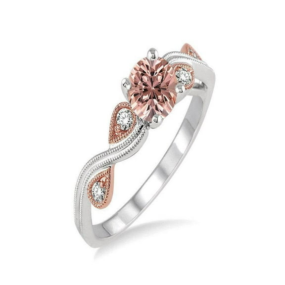 Elegant 1 Carat Round cut Morganite and Diamond Engagement Ring in 14k White Gold morganite and diamond engagement ring