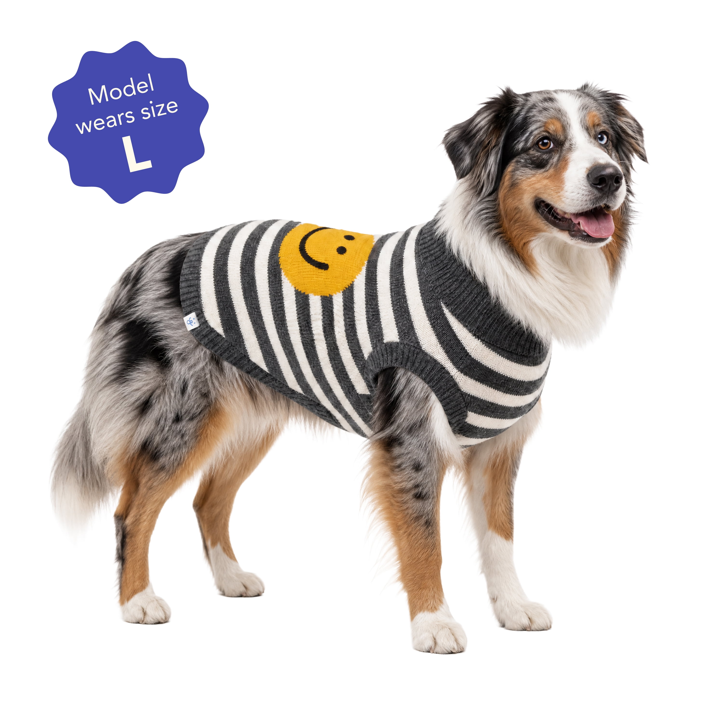 Oodles Smiley Face Striped Turtle Neck Fall Dog Sweater, Multicolored, Large
