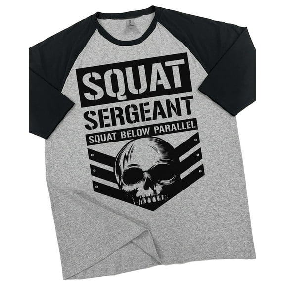 GYMISH RAGLAN Squat Sergeant Workout Gym T-Shirt – Funny Gym Shirt for Men, Weightlifting & Bodybuilding Tee