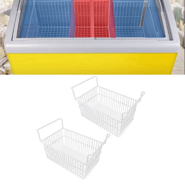 2PCS Freezer Organizer Bins Large Capacity Steel Wire Freezer Basket with Handle for Cabinets Closets Shelves