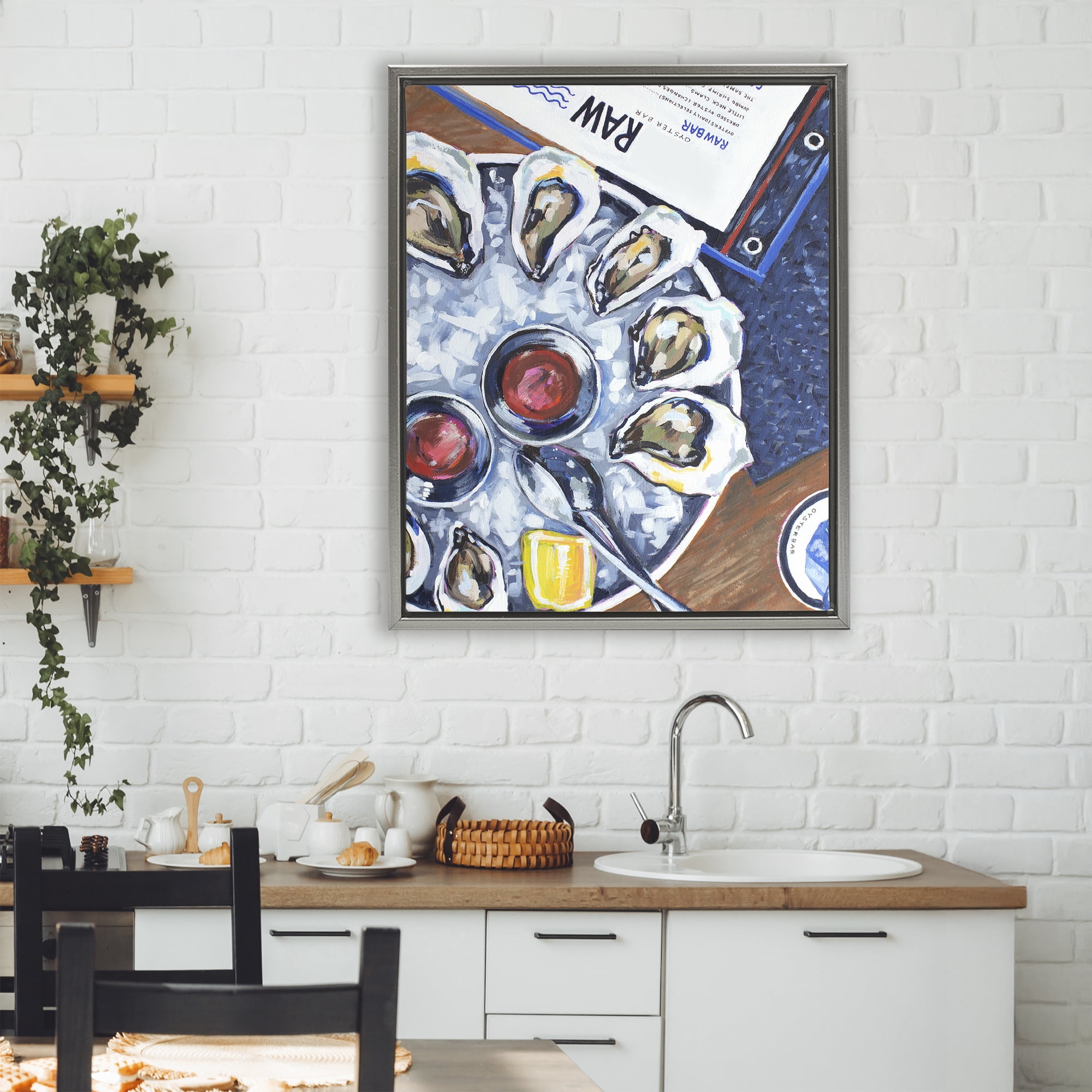 Stupell Industries Oysters on Ice Gray Framed Floater Canvas Wall Art, design by Rachel Nerney