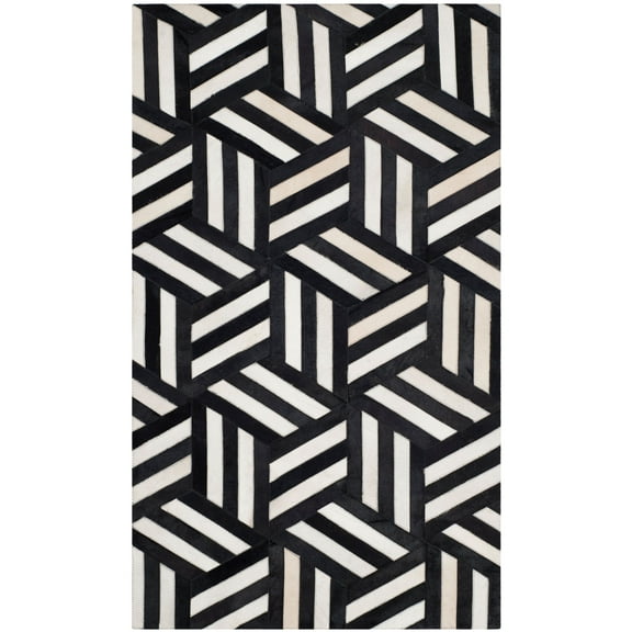 SAFAVIEH Studio Leather Braiden Geometric Area Rug, Ivory/Black, 3' x 5'