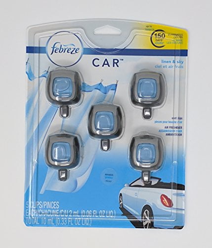 Febreze Car Air Freshener, Set of 5 Clips, Linen & Sky - up to 150 Days - NEW