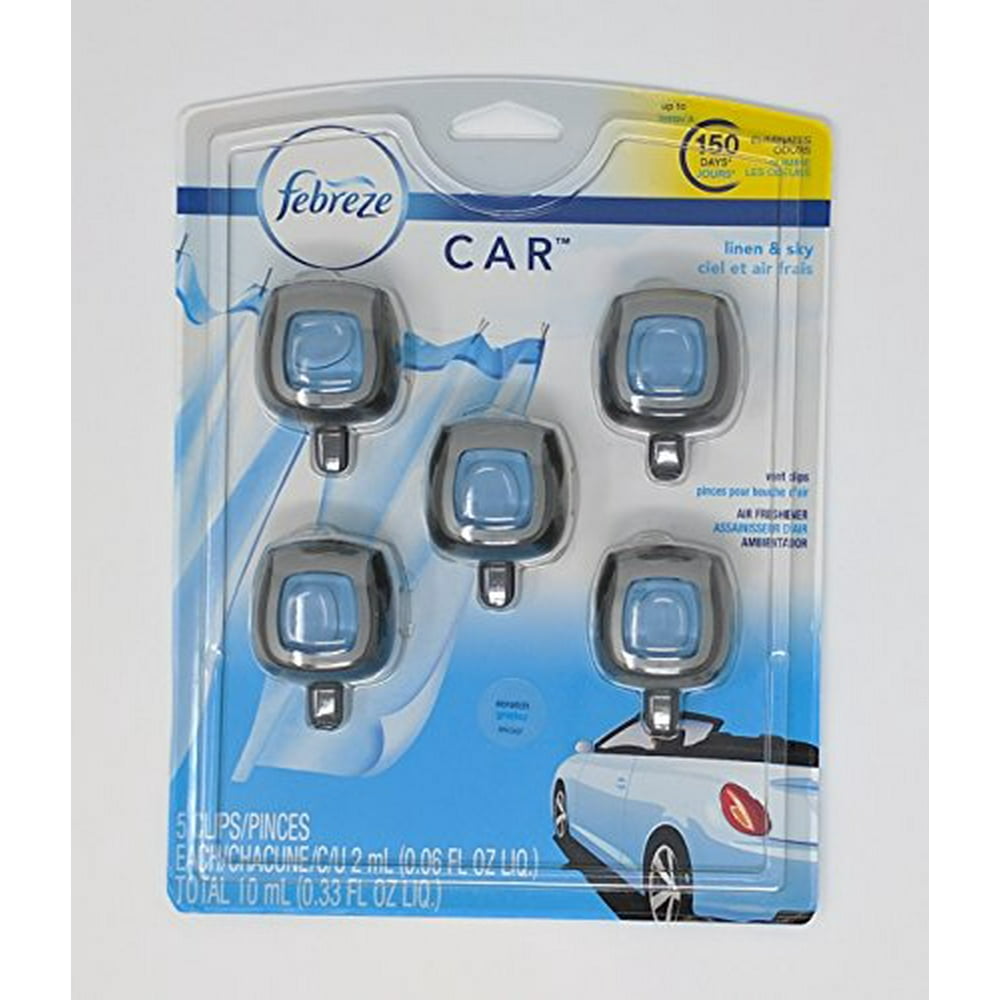 Febreze Car Air Freshener, Set of 5 Clips, Linen & Sky up to 150 Days