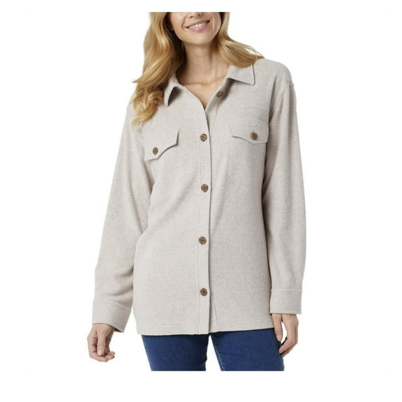 32 Degrees Heat Women's Relaxed Fit Long Sleeve Button-Up Shirt (US, Alpha, X-Large, Regular, Regular, Heather Quinoa (Tan))