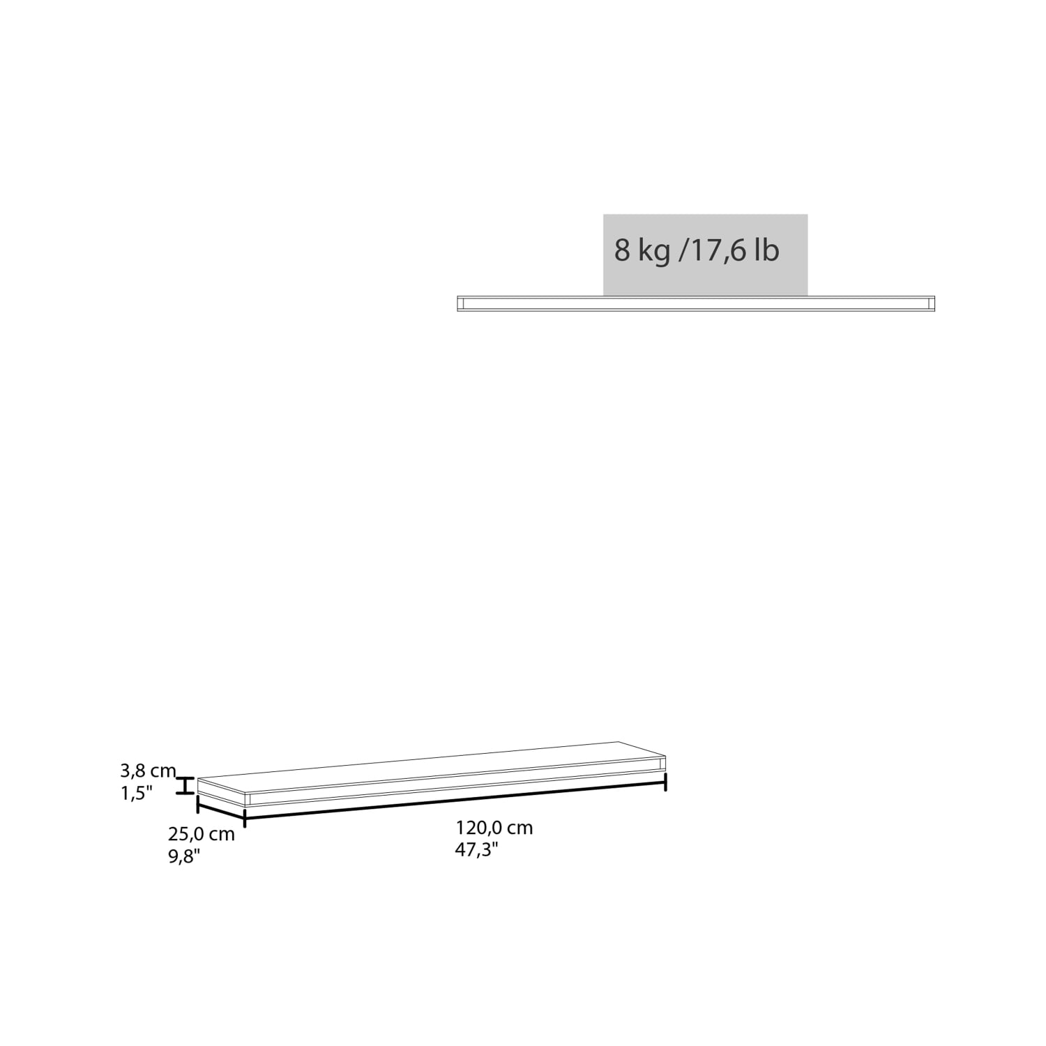 47" Wide Floating Shelves Set of 2, Grey Shelves for Wall Decor and Living Room Storage