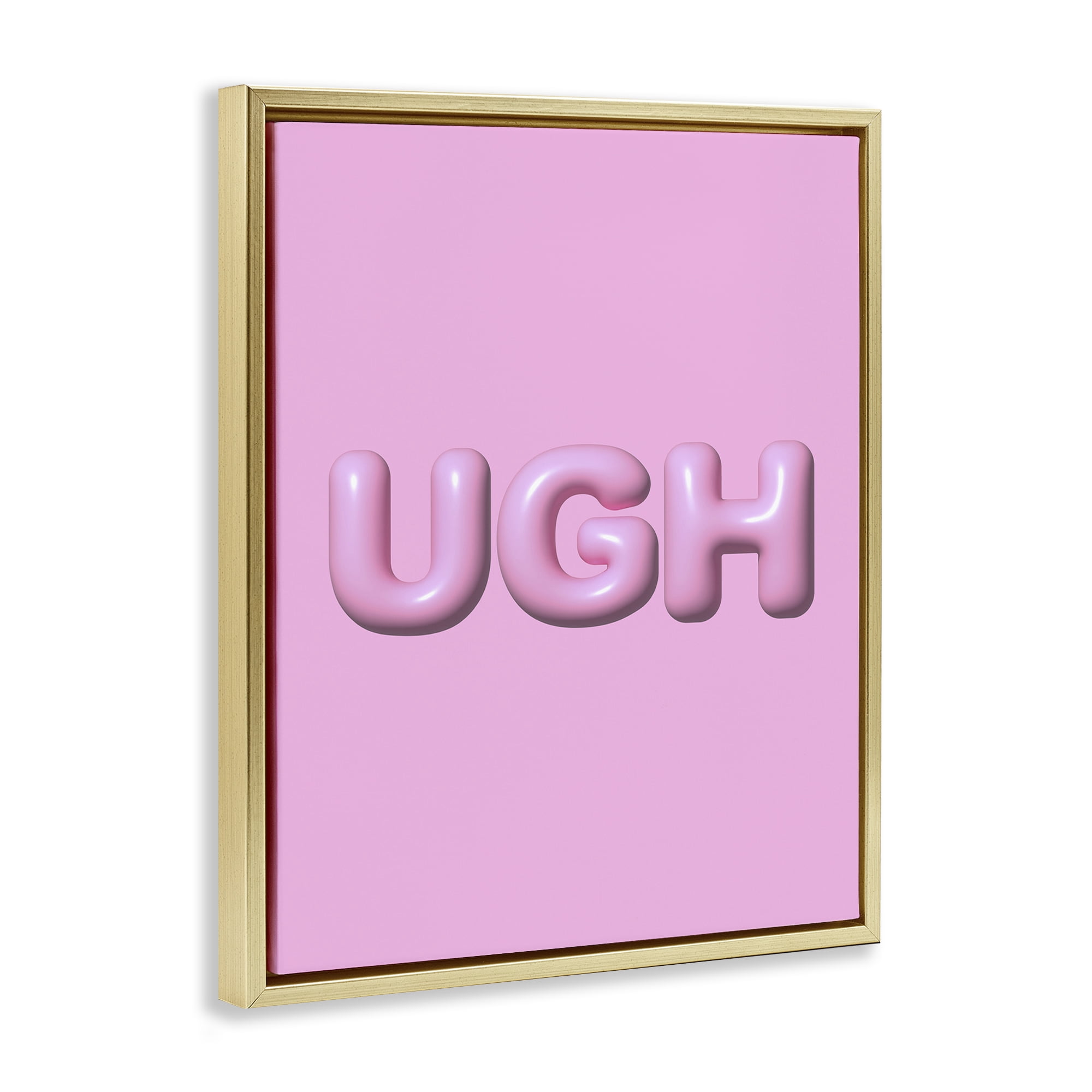 Stupell Industries Pink Ugh Balloon Letters Text & Numbers Painting Gold Floater Framed Canvas Art Print Wall Art, 17 x 21