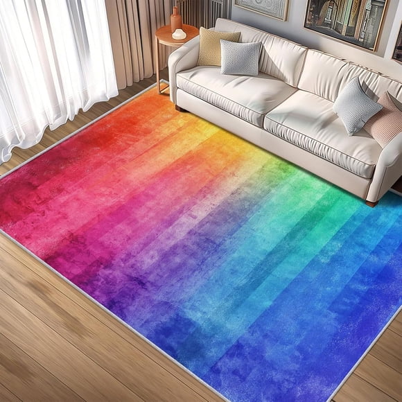 Tapis de Zone Abstrait Arc-en-Ciel, Tapis d'Art Coloré, Tapis Doux Lavable Antidérapant à Poils Courts pour Chambre et Salon, Tapis de Décoration 3x4 Pi