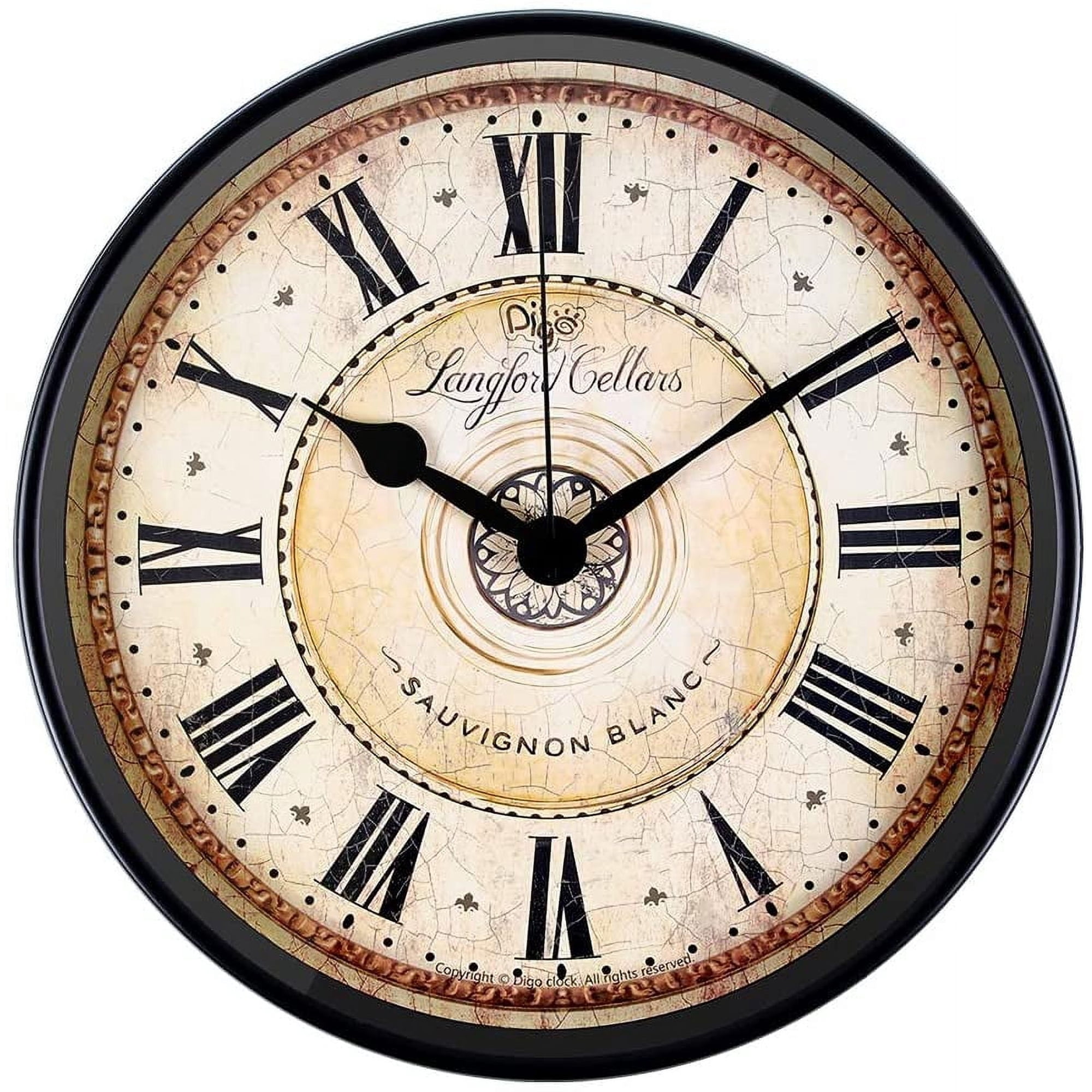 Wall Clock, 12 inch Metal Black Wall Clock European Style Retro Vintage Clock Non - Ticking Whisper Quiet Battery Operated with HD Glass Easy to Read for Indoor Decor