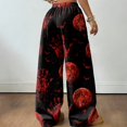 thumbnail image 5 of Hearthz Fuzzy Pajama Pants Ghost Pumpkin Bat Print Flannel Fuzzy Pajama Pants Drawstring Elastic Waist Wide Leg Women's Pajama Pants, 5 of 5