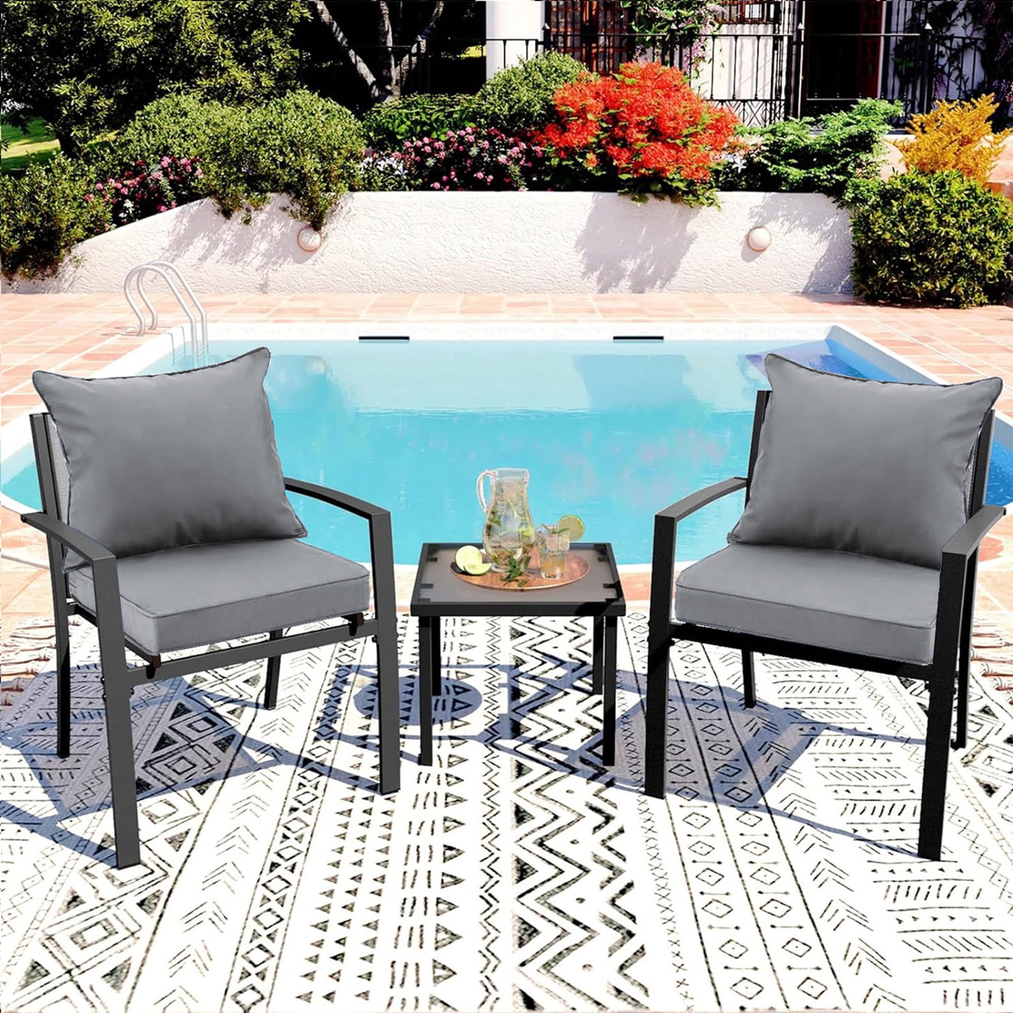 PUKNLY Outdoor Deep Seat Cushion Set, 24x24 in Waterproof Fade Resistant Patio Furniture Cushions,Thickened Foam,Removable Cover, Adjustable Straps