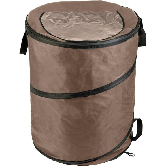 Wakeman Outdoors 46-Gallon Pop Up Outdoor Trash Can for Camping, Beige