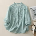 thumbnail image 2 of Pxxlle 3/4 Sleeve Shirts for Women Elegant Floral Embroidery Shirt Loose Fit Button Down Lapel Tops Blue XL, 2 of 8