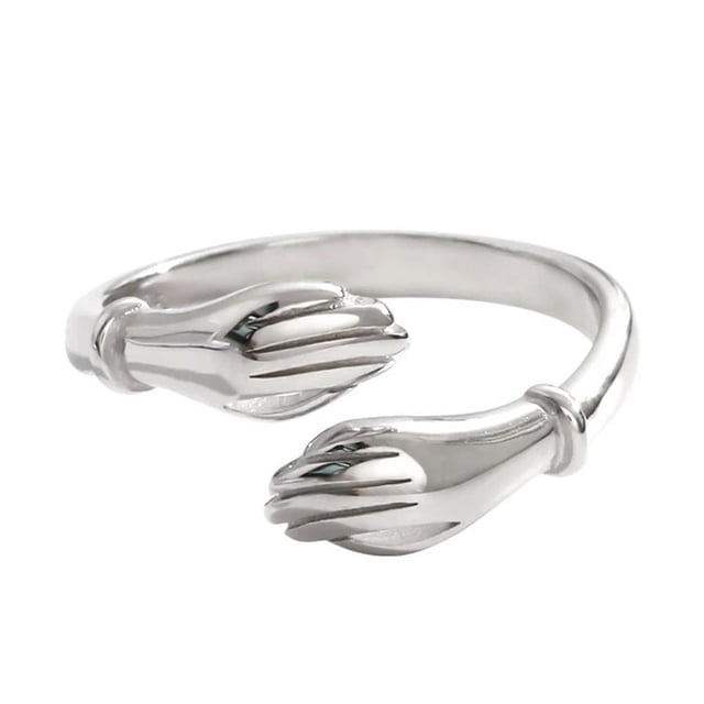 Qarigey Anillo de abrazo de pareja, anillo de abrazo de amor de Plata de Ley 925, anillo abierto ajustable Retro, regalo para mujer, madre, esposa, Ropa, zapatos y accesorios Miscelánea Plata
