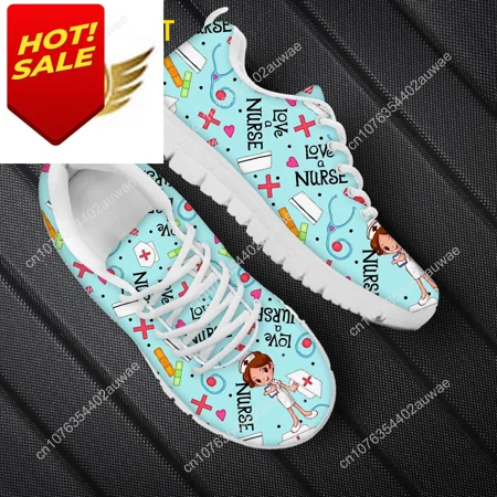 

Divertente cartone animato infermiera ragazza modello donna appartamenti scarpe primavera autunno maglia Lace Up Sneaker calzatu
