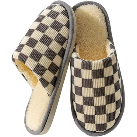 

CoCopeanut Plaid House Slippers for Women Winter Warm Plush Lining Memory Foam Slippers Indoor & Outdoor