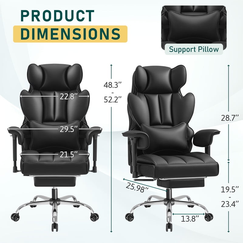 Homall Ergonomic Executive Office Desk Chair 500 lbs Capacity High Back with Footrest Lumbar Support Reclining Adjustable Height & Swivel Wheels,Black