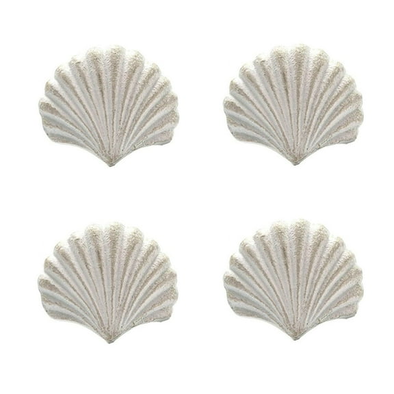 DPOWERFUL White Seashell Drawer Pulls - Retro Cast Iron Handles for Dresser, Cupboard, Wardrobe, Cabinet and Kitchen - Beach Ocean Theme Knobs, Set of 4