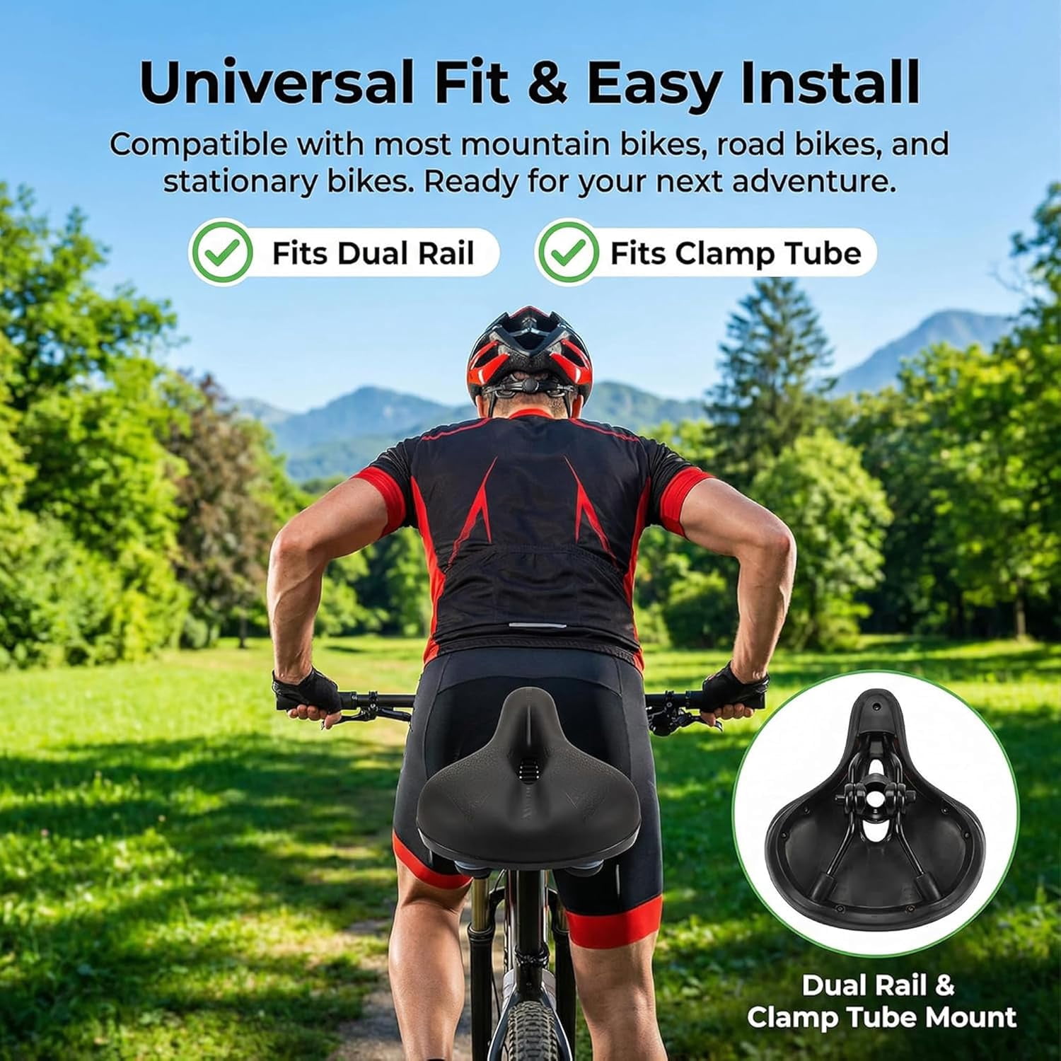 Bike Saddle, Ergonomic Shape for Hip Comfort, for Road and Mountain Biking