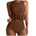 thumbnail image 3 of HVOBTTY Womens Summer 2 Piece Swimsuits Bikinis Sets Solid Color Padded Wireless Slim Tank Top with Bottom Beach Set Brown, M, 3 of 5