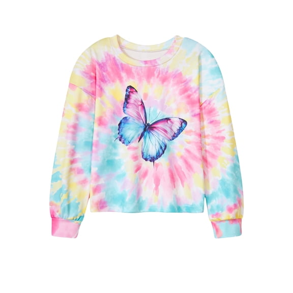 Lanbubble Girls Long Sleeve T Shirt Casual Graphic Tie Dye Top 7-12Y