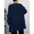 thumbnail image 2 of Women'S Cable Knit Cardigan Long Sleeve Open Front Button Down Knitwear Sweater Coat Navy Blue L, 2 of 5