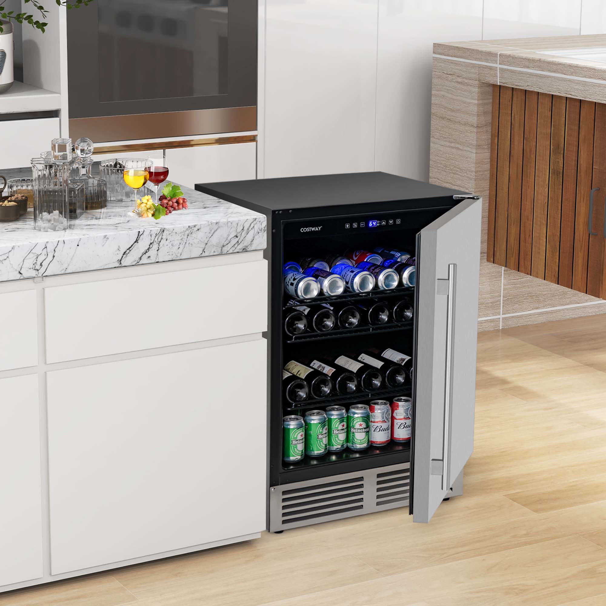 Costway 24" Beverage Refrigerator with Removable Shelves & Adjustable Temperature Cooler