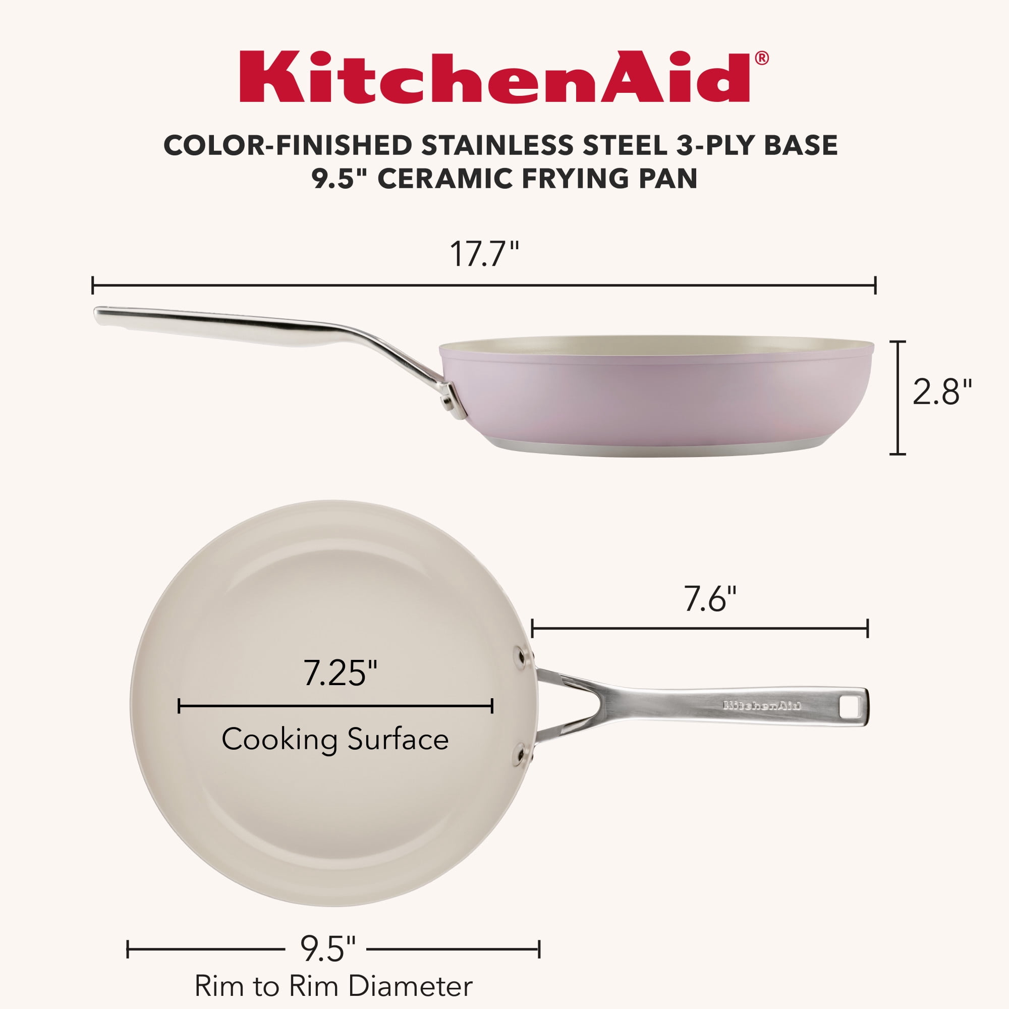 KitchenAid 9.5" Color-Finished Stainless Steel 3-Ply Base Ceramic Nonstick Frying Pan Dishwasher and Metal Utensil Safe, Induction Suitable and Oven Safe to 500°F, Wildflower