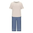 thumbnail image 3 of Women's Pajama Set Built-in Bra Padded Shirt and Capri Pants Sleepwear Pjs Sets Short Sleeve Lounge Set, 3 of 5