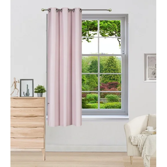 Gorgeous Home Linen 1 Panel Faux Silk Pink Color Lined Blackout Room Darkening Window Curtain Drapes with Grommets 63" Length