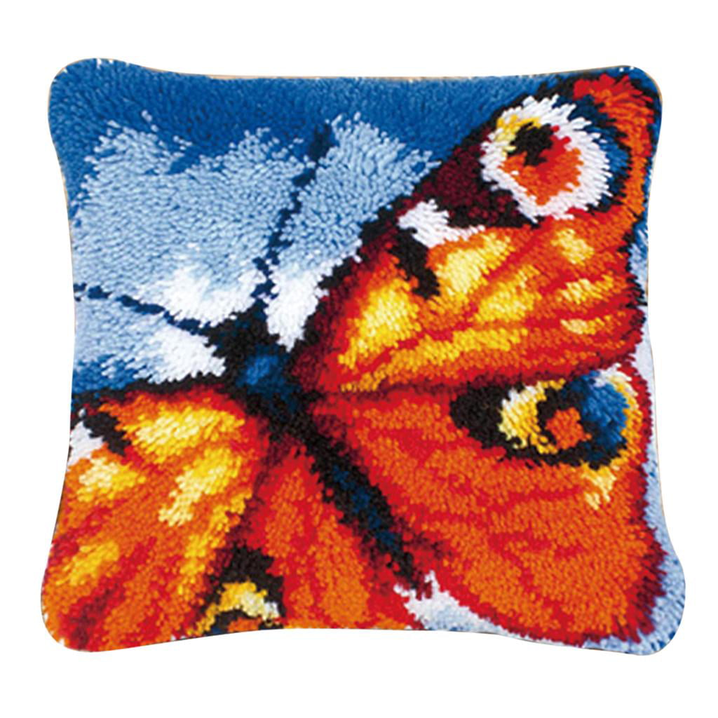 Butterfly Latch Hook Rug Kits Embriodery Cushion Cover Pillow Cover for Sofa 