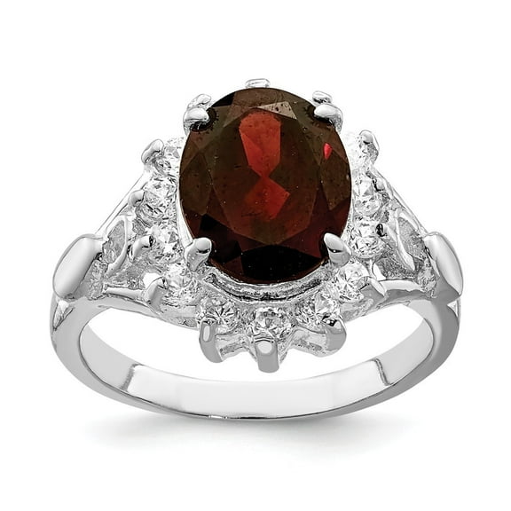 Sterling Silver Garnet Ring - Size 8 - Measures 3mm Wide