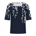 thumbnail image 5 of MaFYtyTPR Womens Summer Casual Printed Tops Women's Fashion Summer Printed Short Sleeve Square Neck Loose Blouses ZA-Blue L, 5 of 5