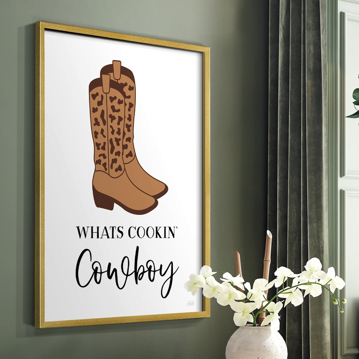 What's Cookin' Cowboy Framed Print in Gold Solid Wood 8 x 10 Framed Print