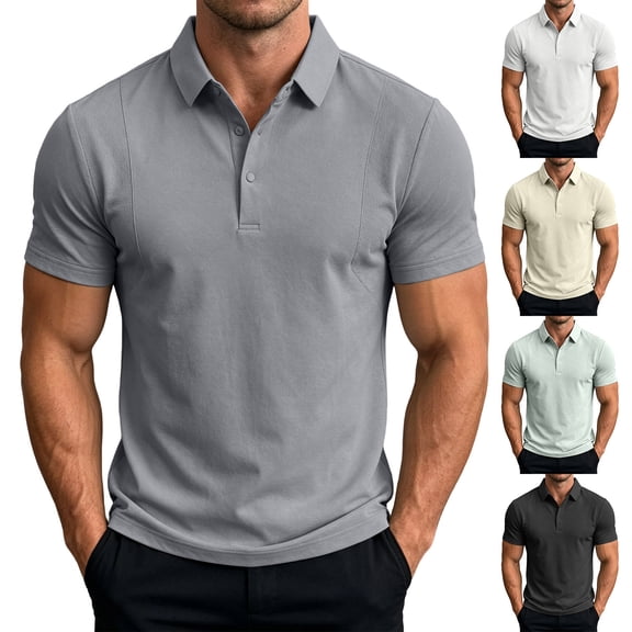 Summer Polos Shirts For Men Breathable Moisture Wicking Sports Golf T Shirt Casual Loose Fashion Tops (XL, Gray)