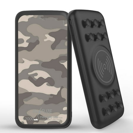 

INFUZE Qi Wireless Portable Charger for Samsung Galaxy S21 FE Battery (12000 mAh 18W Power Delivery USB-C/USB-A Quick Charge 3.0 Ports Suction Cups) with Touch Tool - Grey Camo