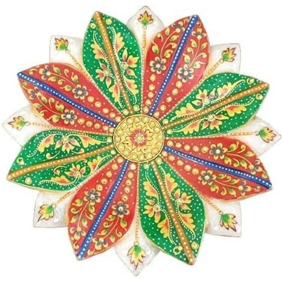 colorful handpainted marble lotus urli for home décor , 12"