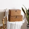thumbnail image 4 of Wicker Shelf Baskets Bin with Lid, Handwoven Seagrass Basket Storage Bins, Household Basket Boxes for Shelf Wardrobe Home Organizer,Rectangular S：26*14*11CM, 4 of 8