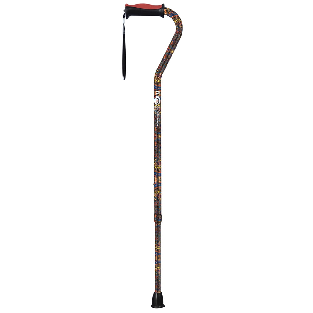 Hugo Adjustable Offset Handle Cane with Reflective Strap, Paisley